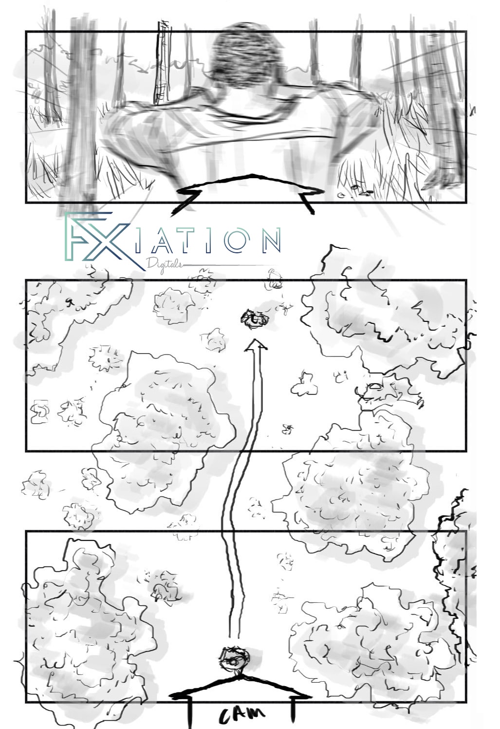 Storyboard sample — shot blocking detail